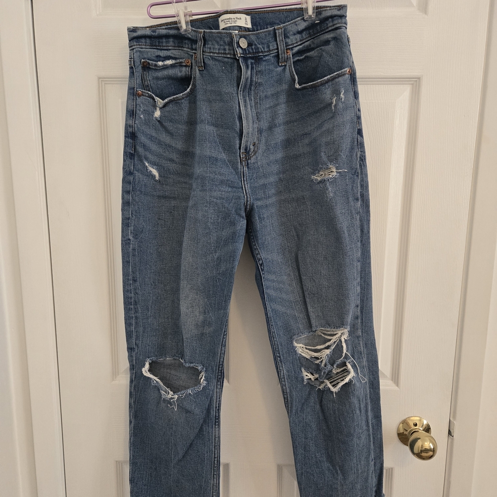 Abercrombie & Fitch Ripped Blue Straight Leg Jeans